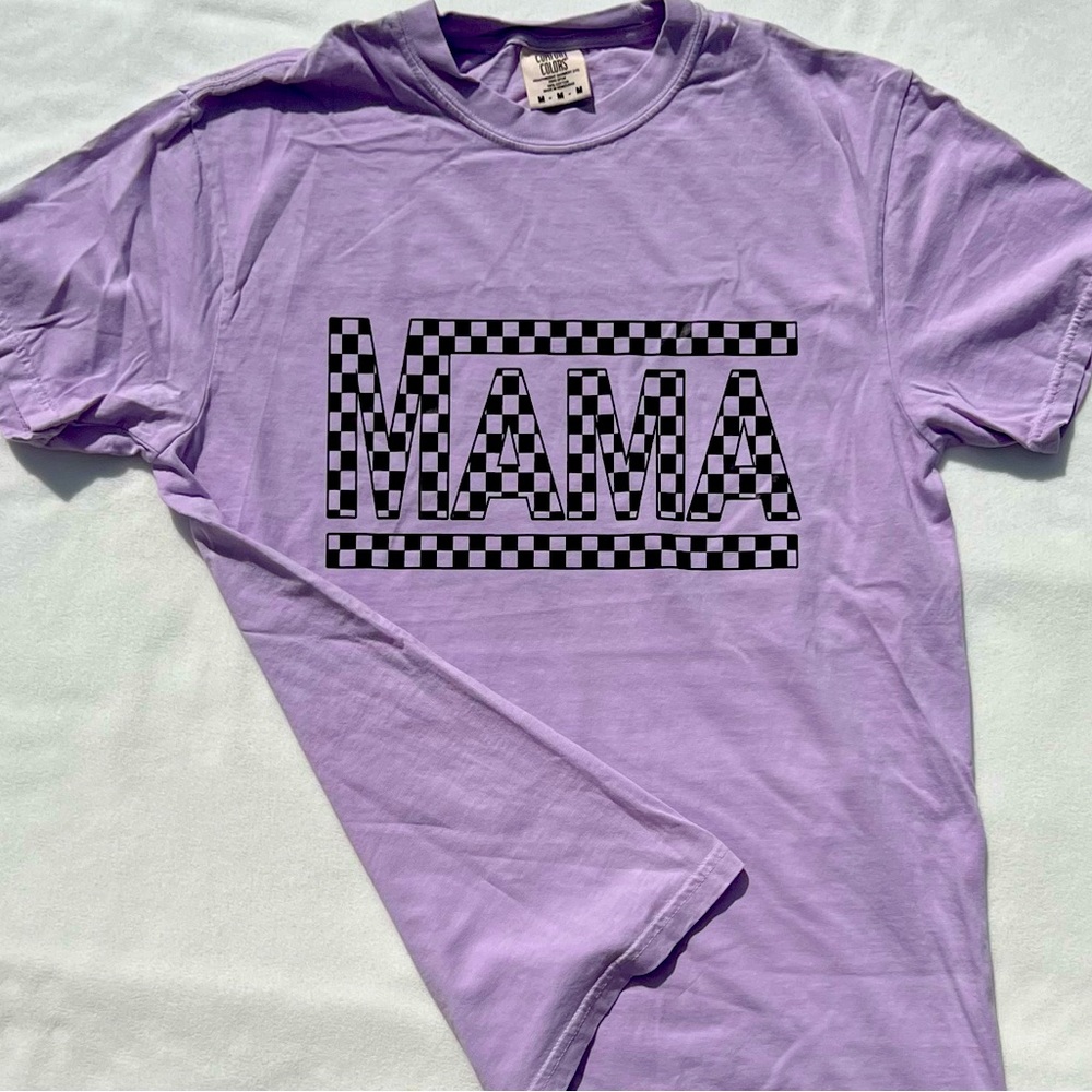 MAMA checkered comfort colors Tee. Size M
